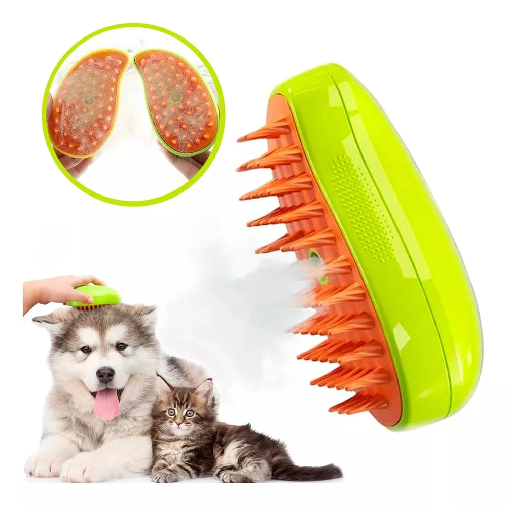 🛁 Cepillo de Vapor 3 en 1 para Mascotas | Cepilla, Limpia y Relaja