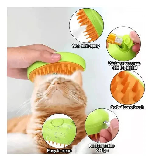 🛁 Cepillo de Vapor 3 en 1 para Mascotas | Cepilla, Limpia y Relaja