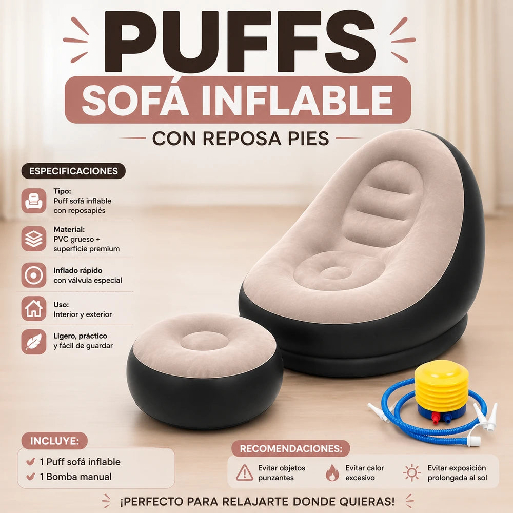 🏕️ Puff o Sofá Inflable Portátil | Descanso en Casa o al Aire Libre