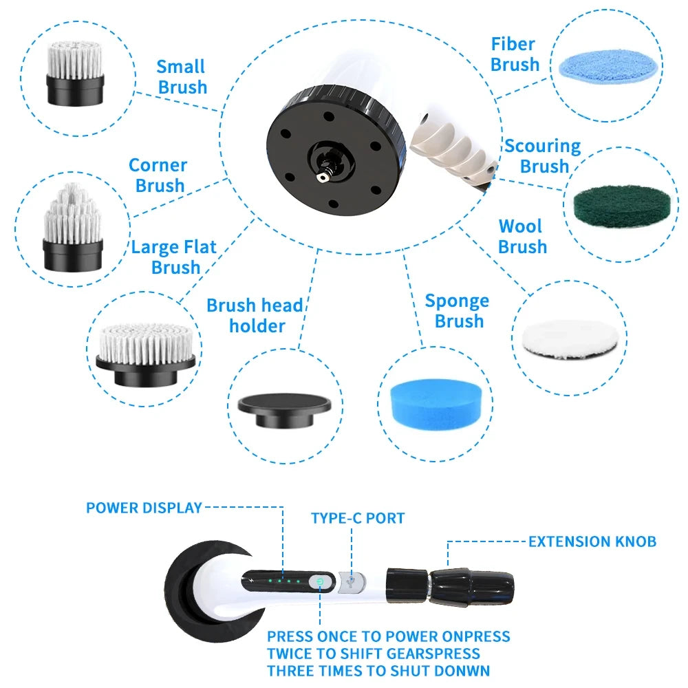 🧼 Cepillo Eléctrico Extensible | Limpieza Profunda Sin Agacharte